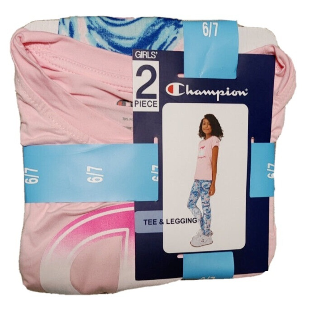 NWT Girls Pink/Blue CHAMPION Tee & Legging Set 14/16